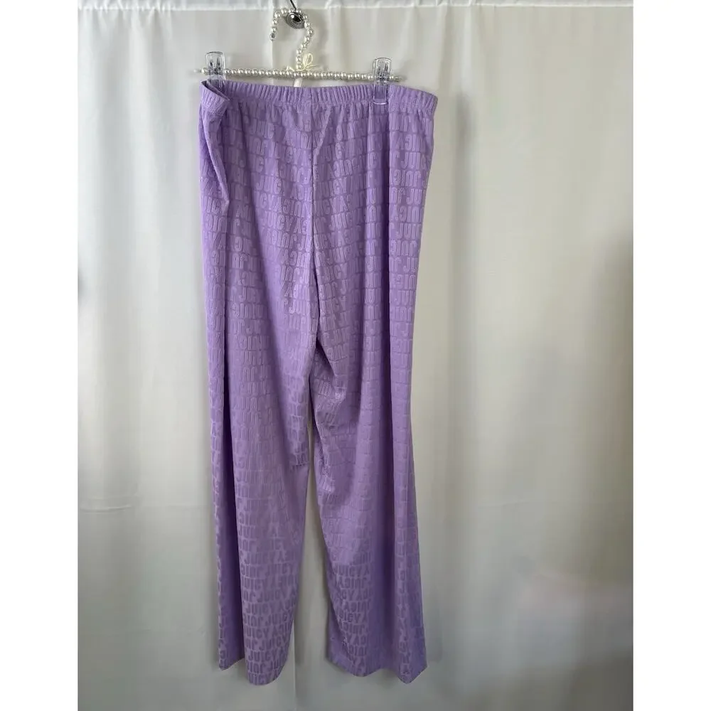 Juicy Couture NWT Women’s Sleep Purple Block Embossed Shirt & Pants Pajamas XL